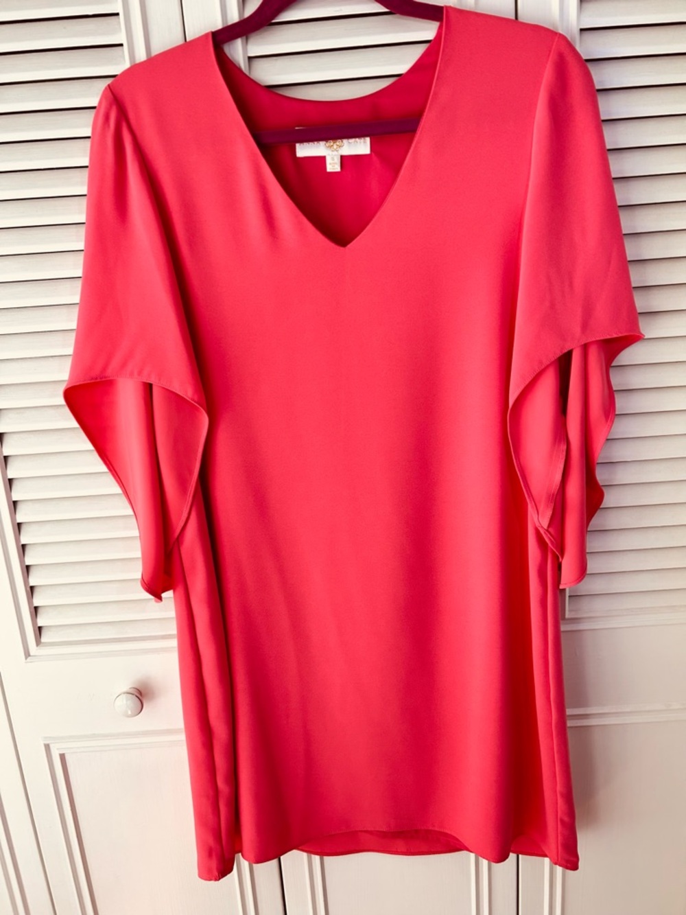 V-Neck Flutter Sleeve Tunic Dress in Coral